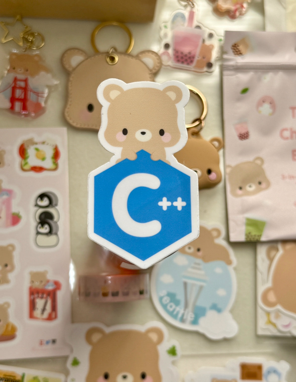 C++ Logo Braunbär Toffee Vinyl Wetterfester Wasserfester Aufkleber | Hackathon-Swag-Idee | Geschenkideen für Programmierer | Softwareentwickler