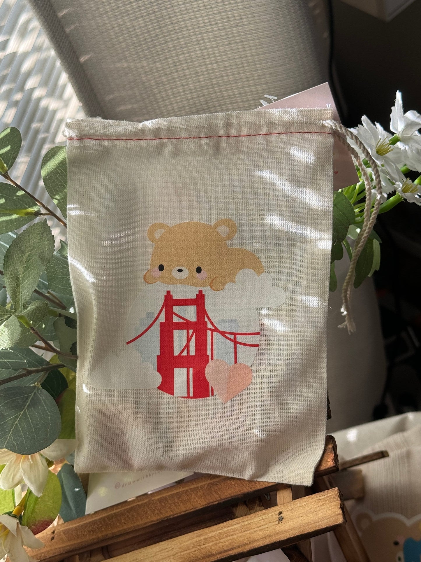 Bag Only: San Francisco Bay Area Golden Gate Bridge Brown Bear 5x7" Canvas Bag