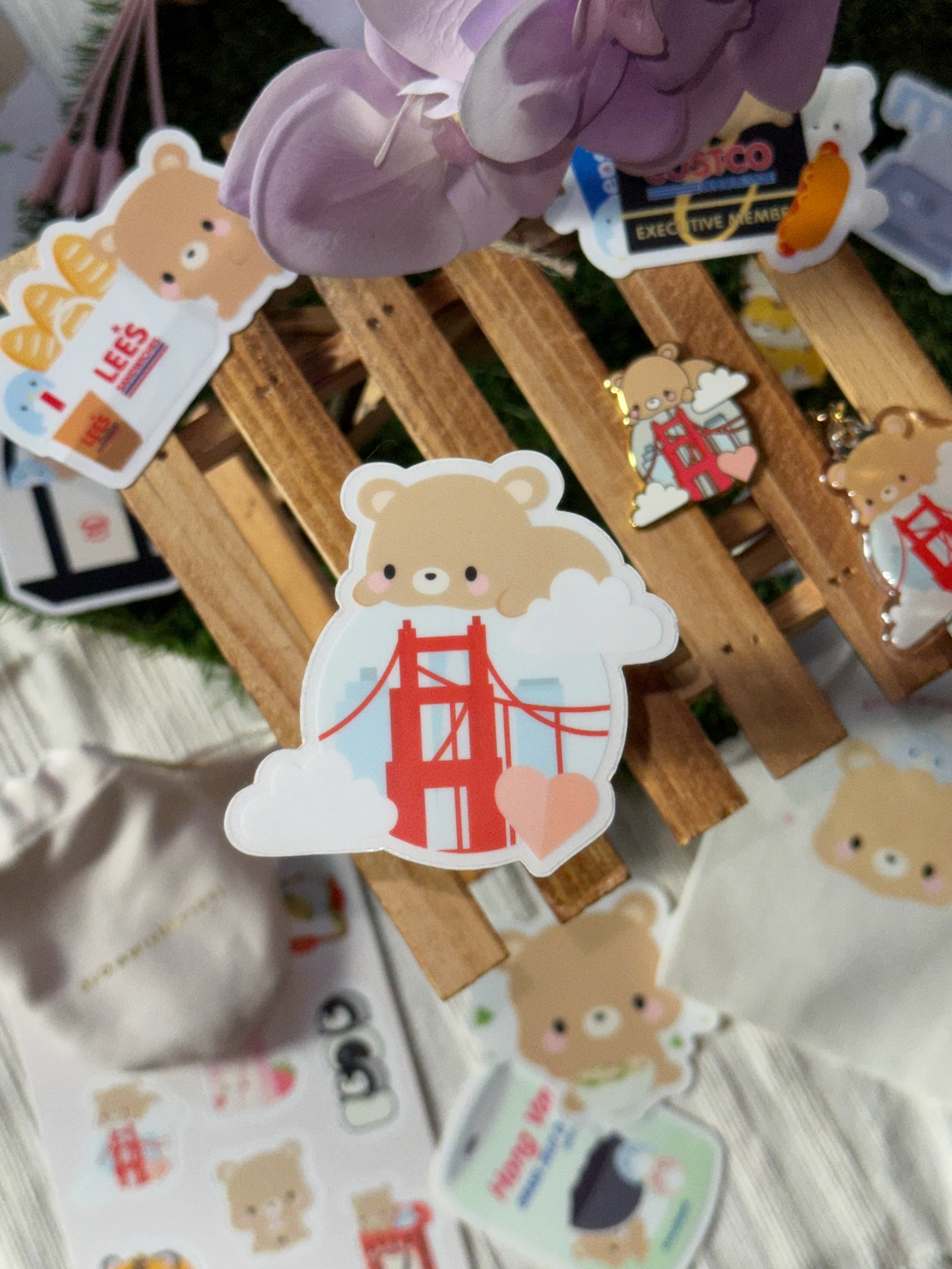 San Francisco Bay Area Golden Gate Bridge Braunbär Transparenter Vinyl-Aufkleber