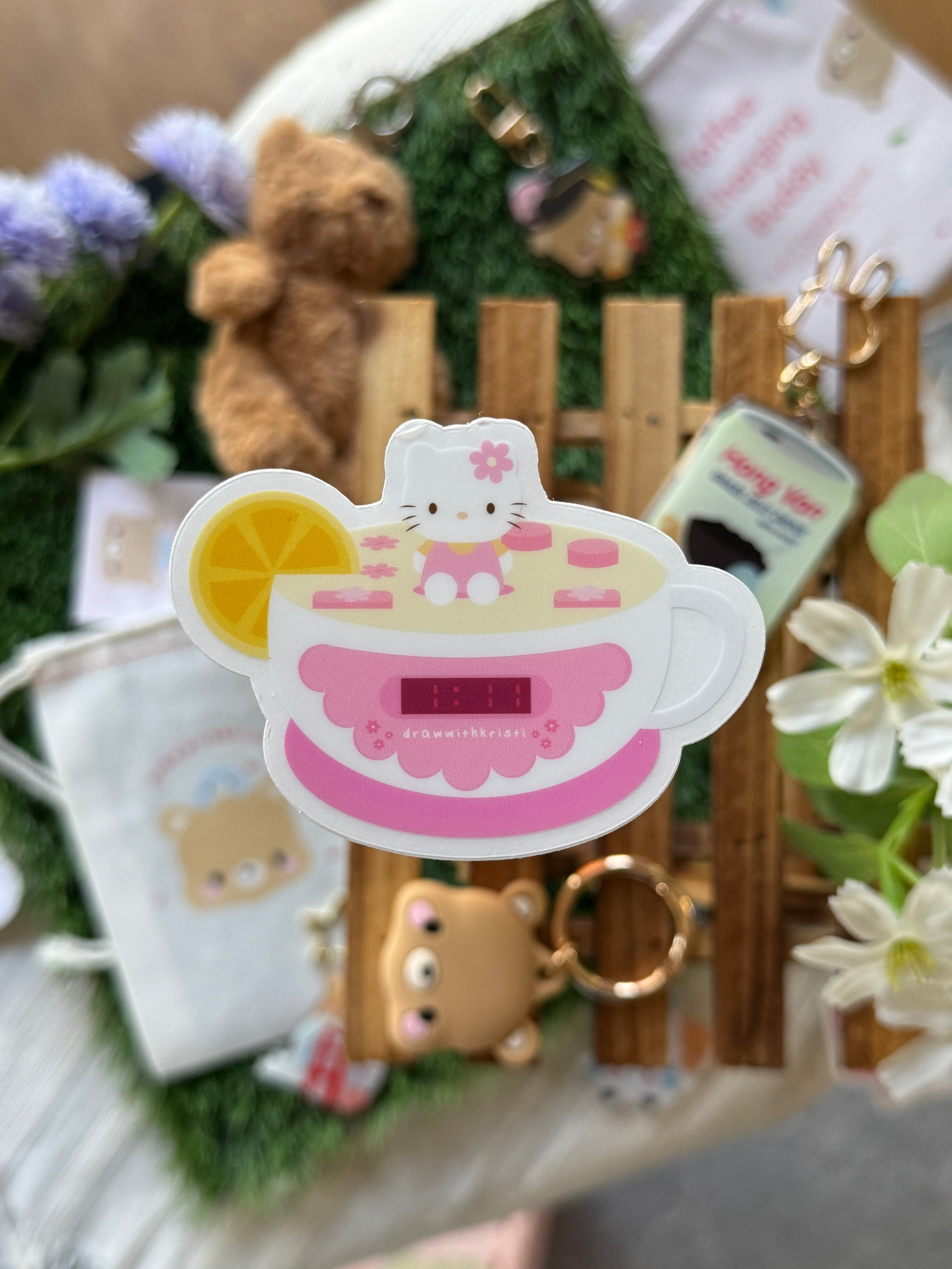 Hello Kitty Alarm Clock | Early 2000's Nostalgia Clear Vinyl Sticker