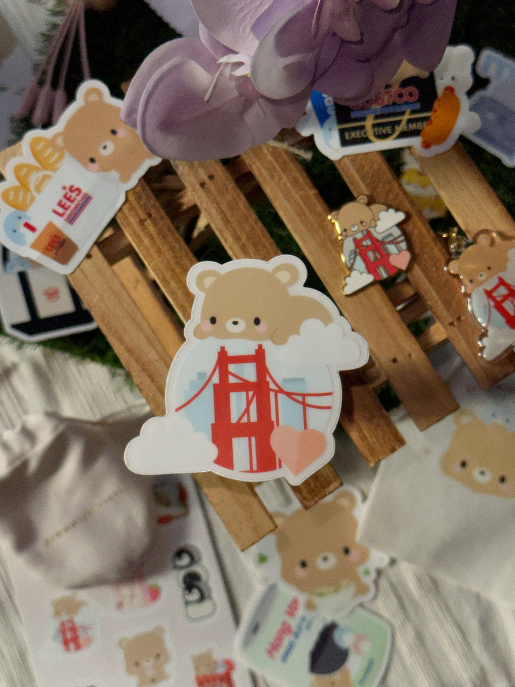 San Francisco Bay Area Golden Gate Bridge Braunbär Transparenter Vinyl-Aufkleber