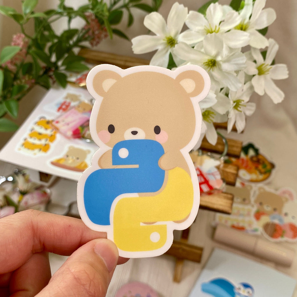 Python Logo Brown Bear Toffee Vinyl Nhãn dán chống thấm nước thời tiết | Ý tưởng Swag Hackathon | Ý tưởng Quà tặng Lập trình viên | Kỹ sư phần mềm