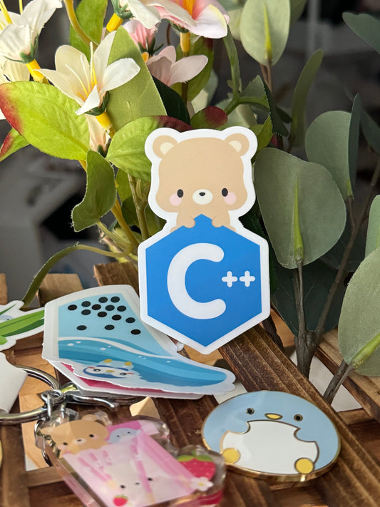 C++ Logo Braunbär Toffee Vinyl Wetterfester Wasserfester Aufkleber | Hackathon-Swag-Idee | Geschenkideen für Programmierer | Softwareentwickler